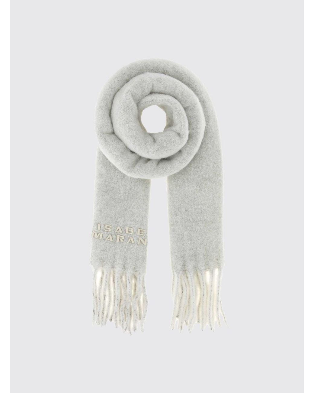 Isabel Marant White Firny Embroidered-Logo Alpaca Wool-Blend Scarf With Fringes