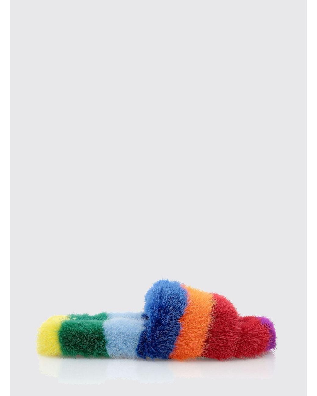 Philipp Plein White Multicolour Striped Fur Slides With Low Heel