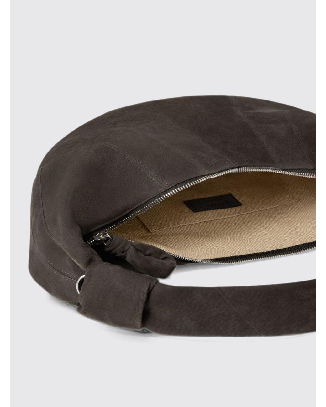 Lemaire Metallic Crescent-Shaped Nubuck Leather Shoulder Bag With Zip Closure