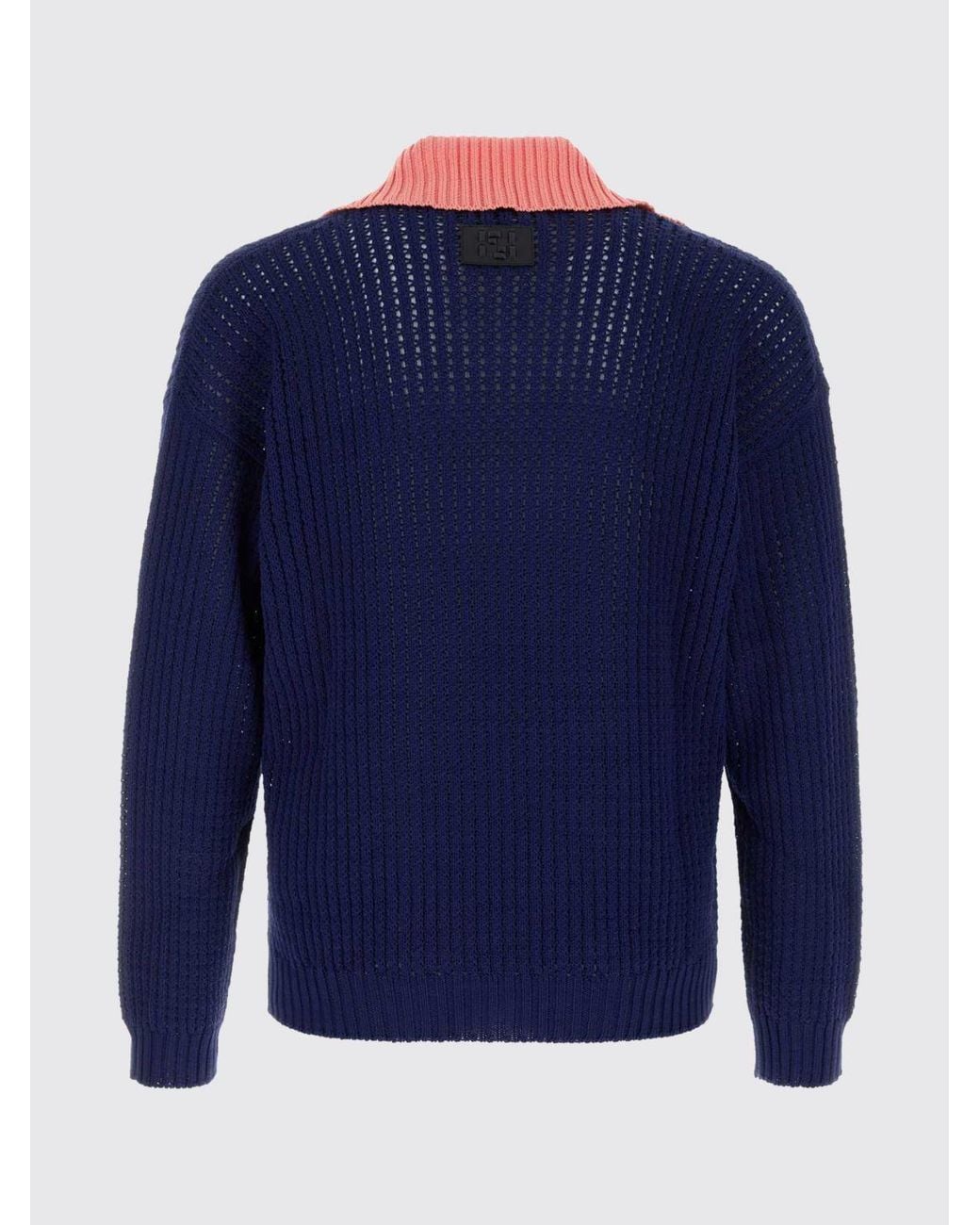 Fendi Blue Knitted Cotton Polo Shirt for men