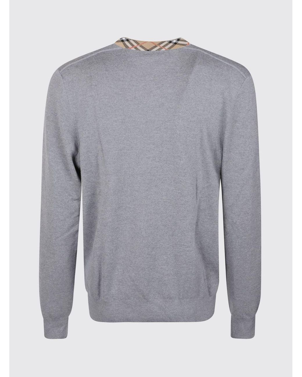 Burberry Gray Vintage Check Pure Wool V-Neck Jumper for men