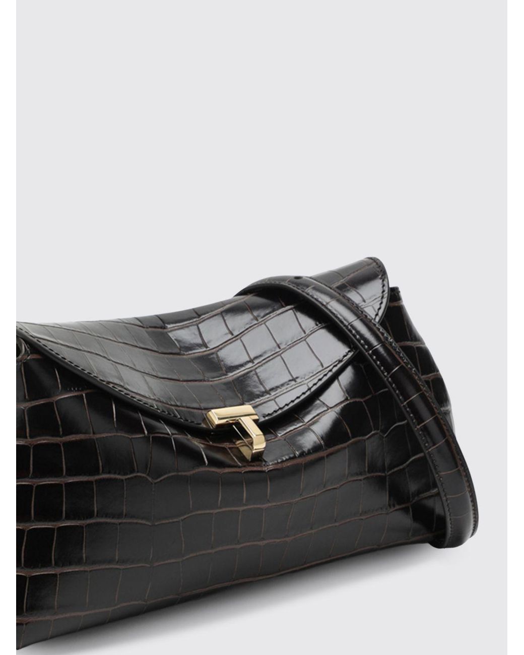 Totême Black T-Lock Croc-Effect Leather Clutch With Monogram Logo