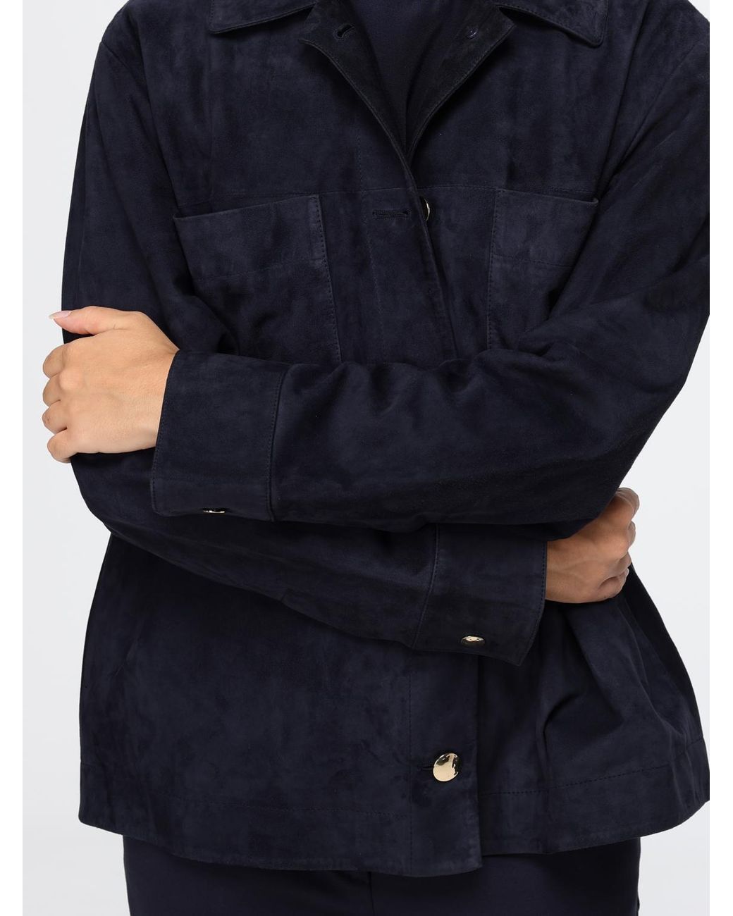 Max Mara Blue Abisso Suede Lambskin Shirt Jacket