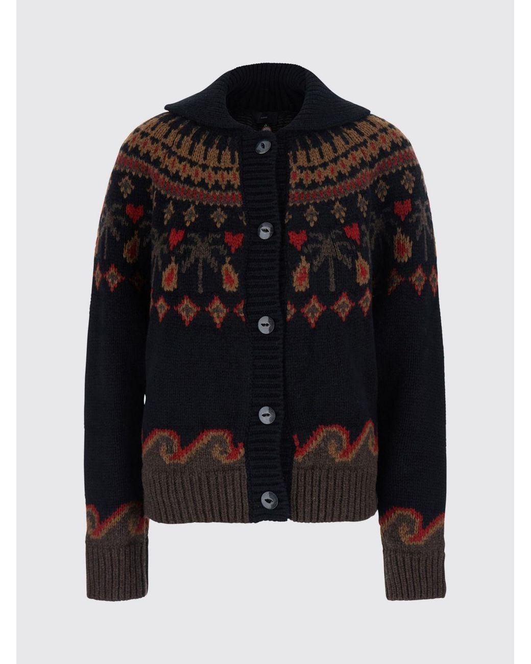 Alanui Blue Jacquard Virgin Wool V-Neck Cardigan With Buttons