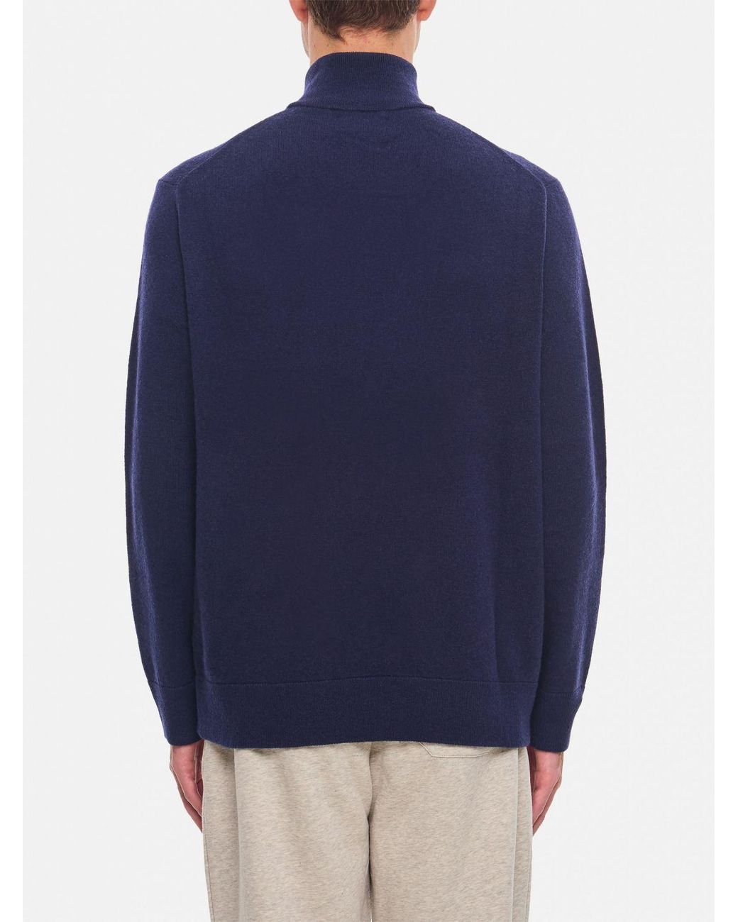 Polo Ralph Lauren Blue Pure Wool Zip-Up Turtleneck Cardigan for men