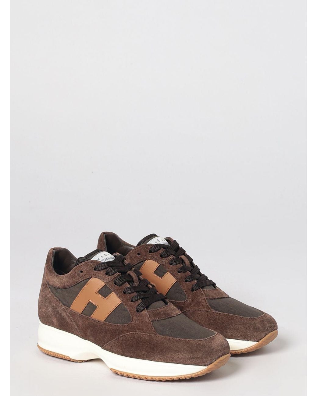 Hogan Brown H580 Suede And Mesh Sneakers With Side H Logo for men