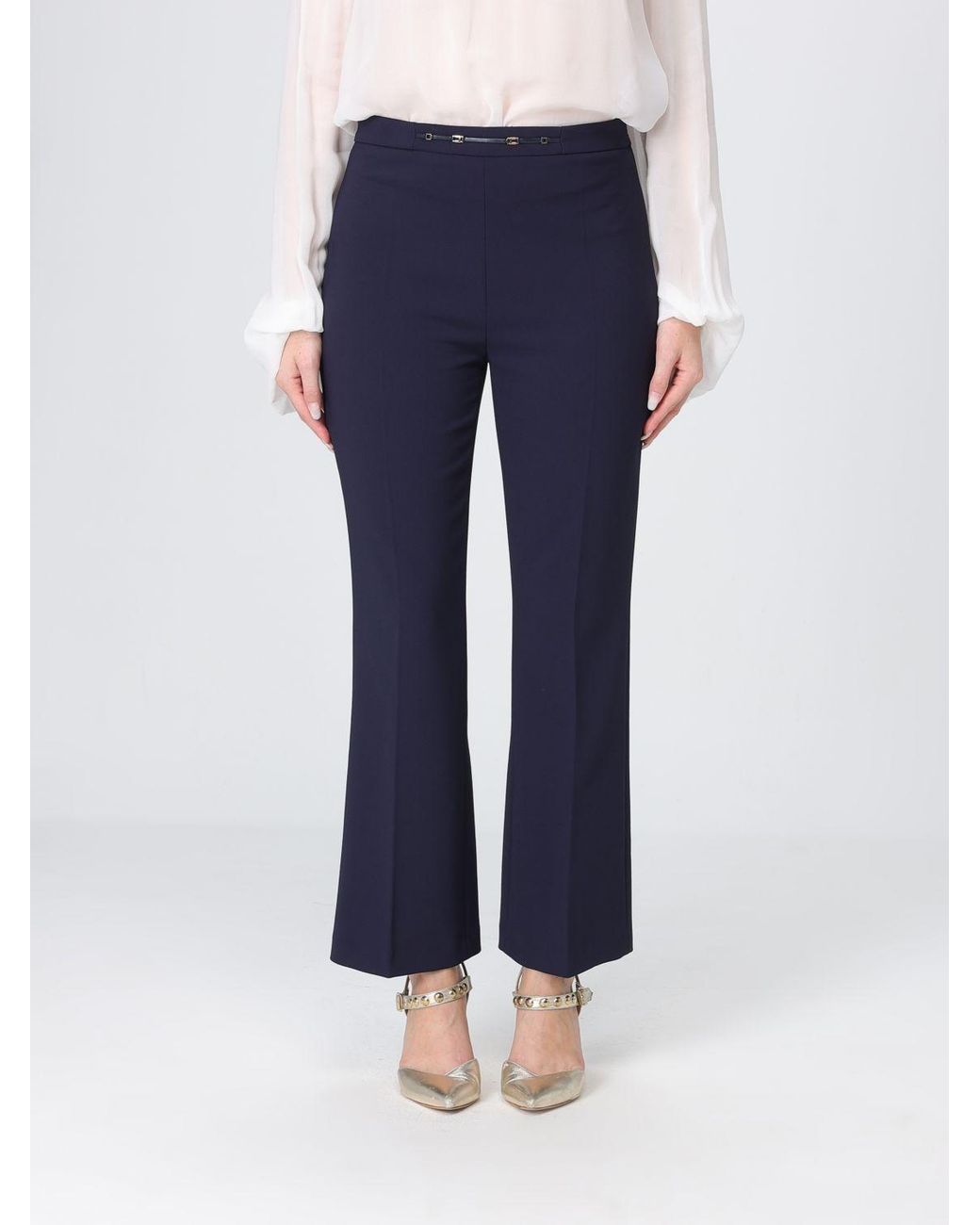 Elisabetta Franchi Blue Slim-Fit Cropped Crêpe Trousers