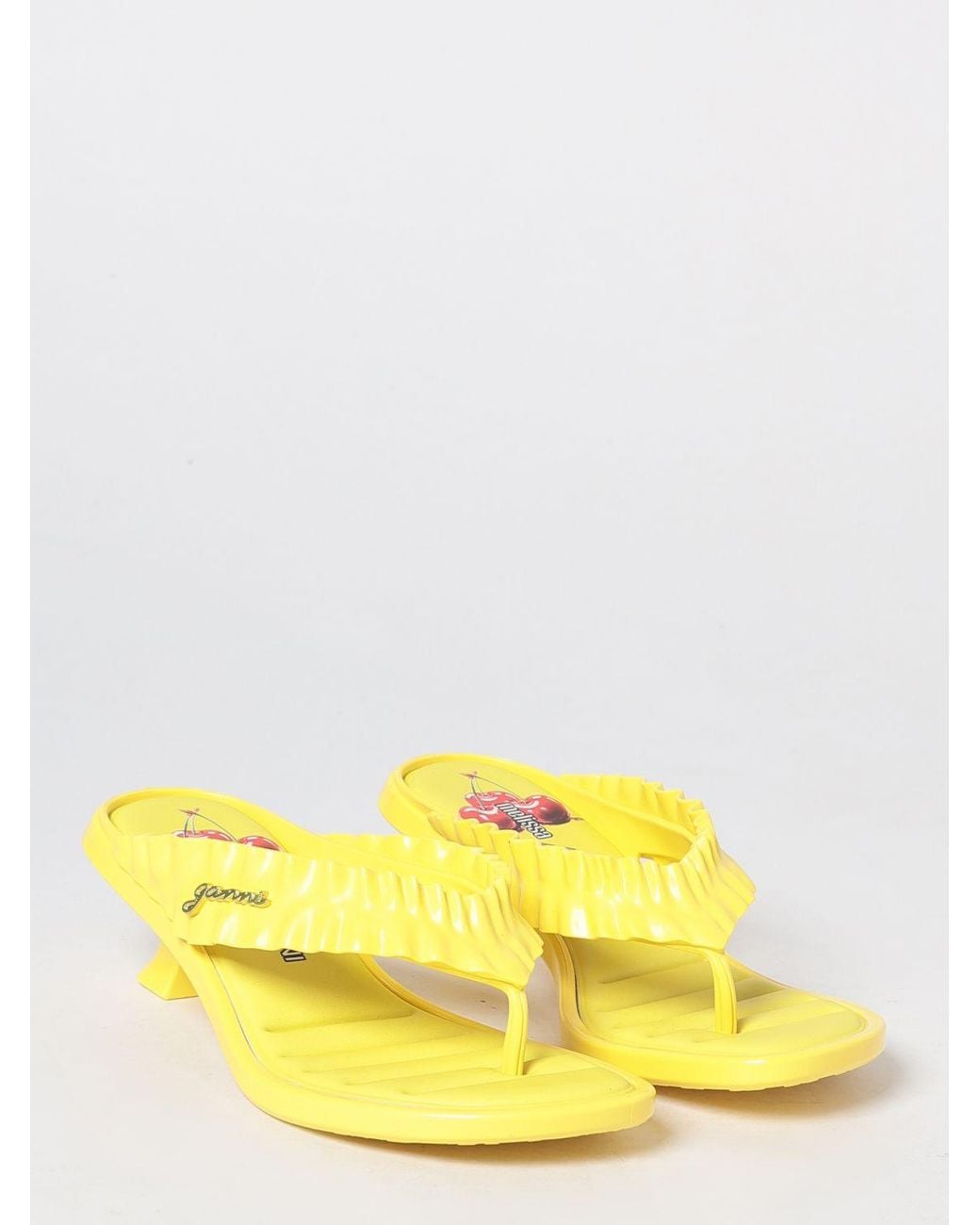 Melissa X Ganni Yellow Ruched Pvc Thong Sandals With Low Heel