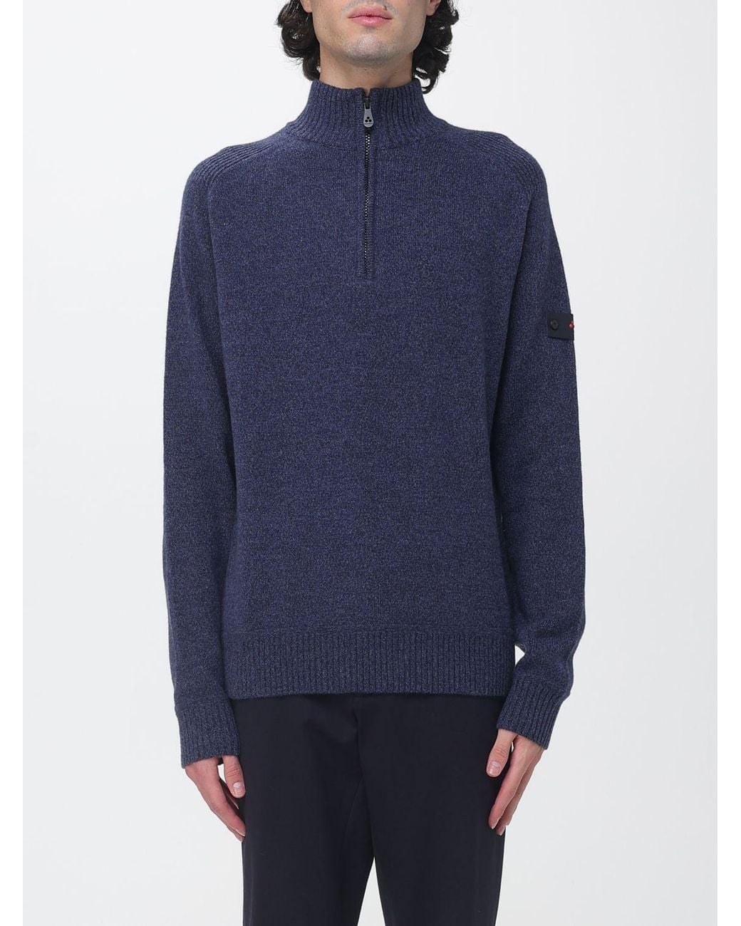 Peuterey Blue Slim Fit High-Neck Wool Jumper With A Half-Zip Closure for men