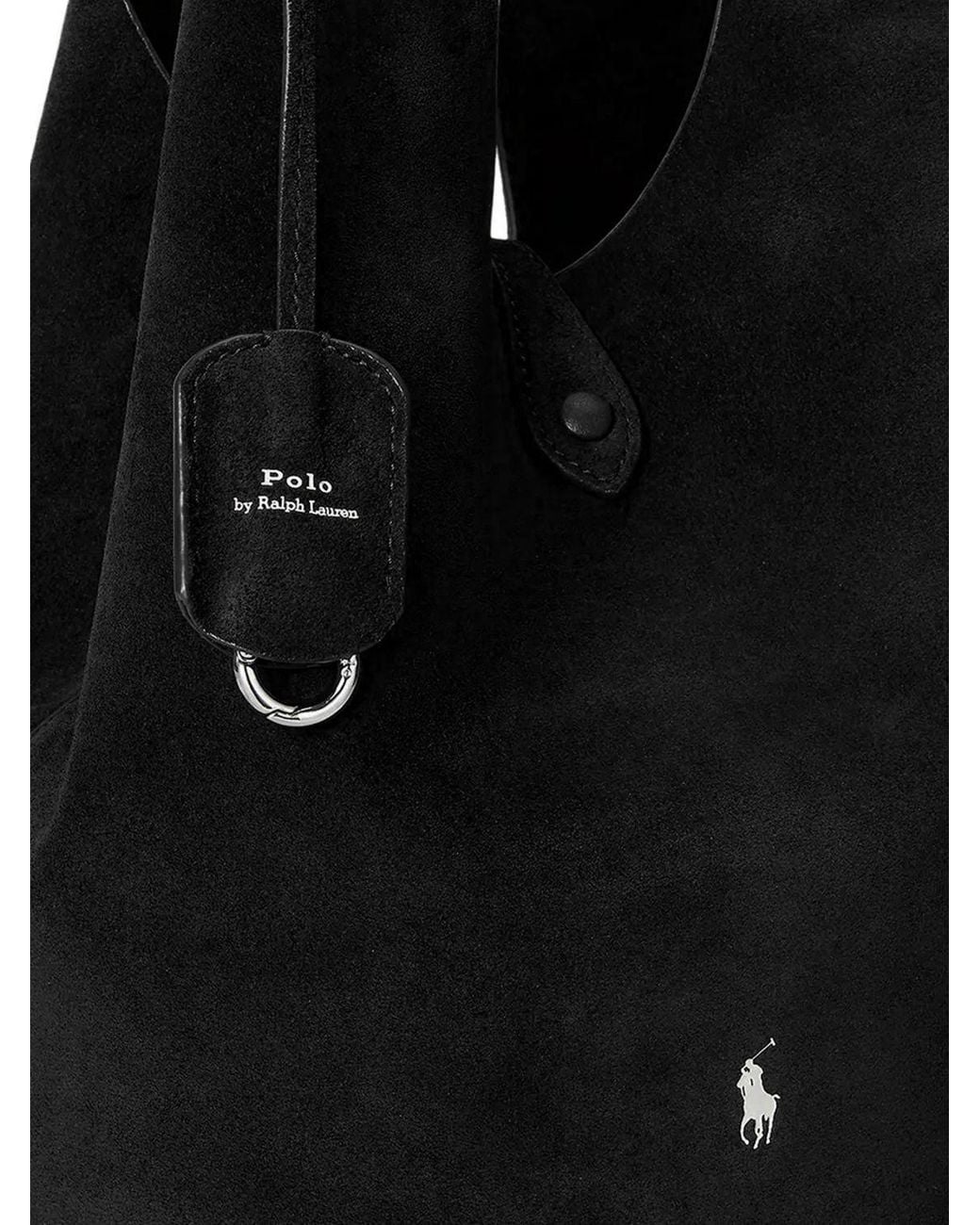 Polo Ralph Lauren Black Play Suede Leather Handbag With Pony Logo