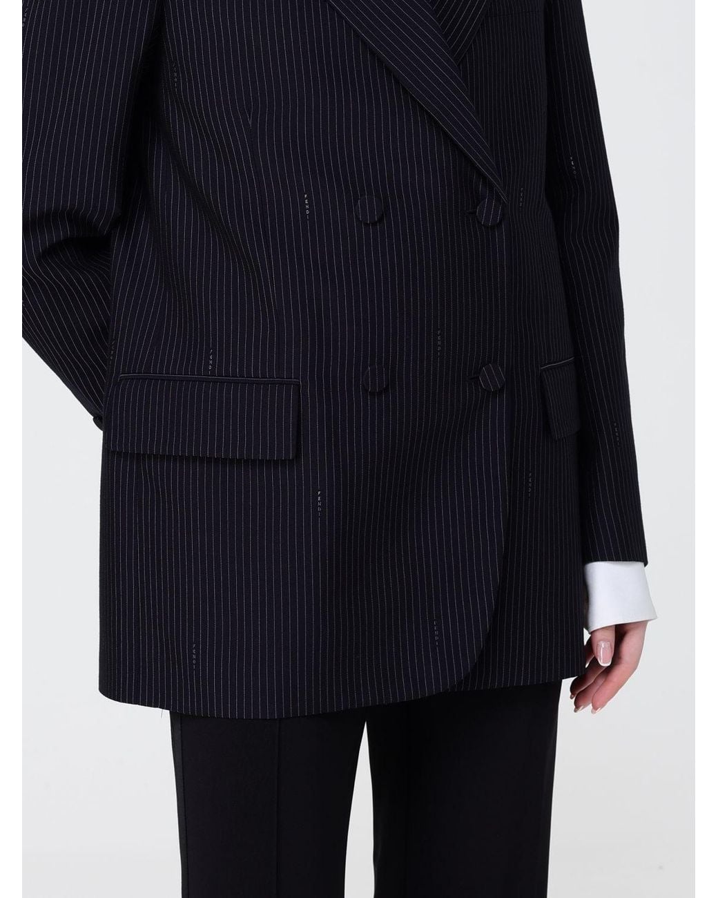 Blazer Cruzado De Mezcla De Lana Con Raya Diplomática Fendi de color Blue