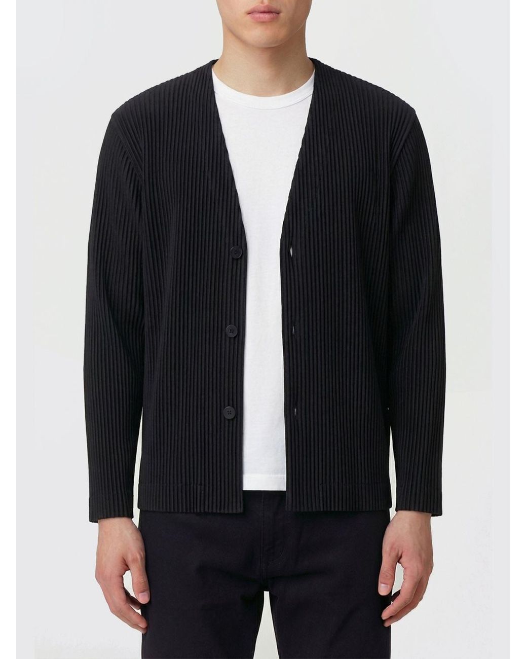 Homme Plissé Issey Miyake Black Pleated Cardigan for men
