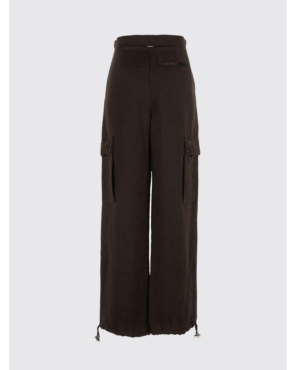 Twinset Brown High-Waisted Viscose Blend Cargo Trousers With Drawstring