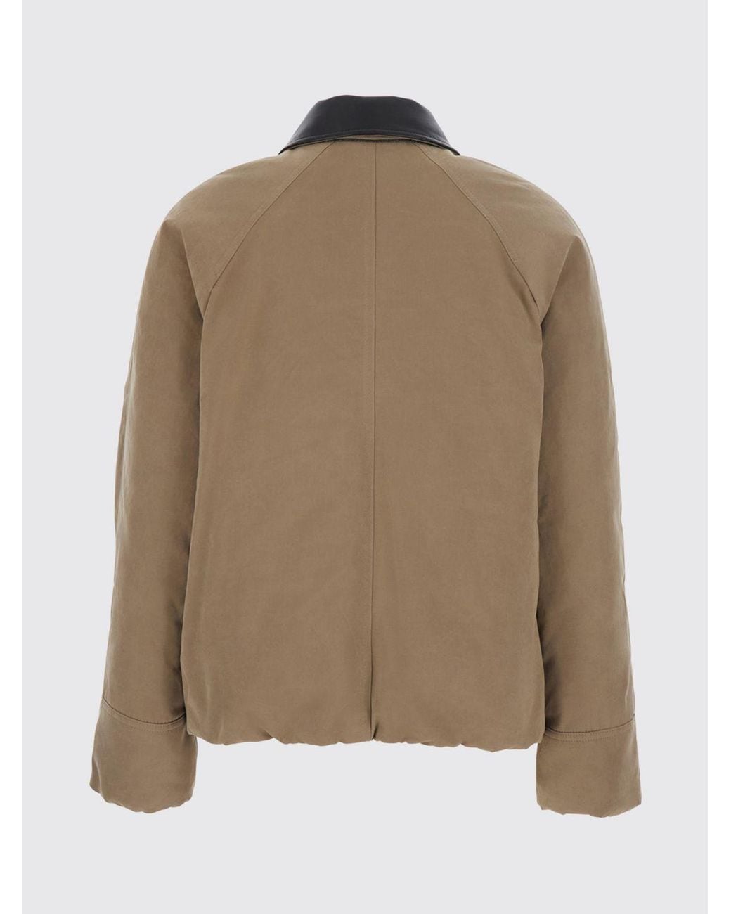 Brunello Cucinelli Brown Lightweight Cotton Jacket With Leather Collar And Patch Pockets