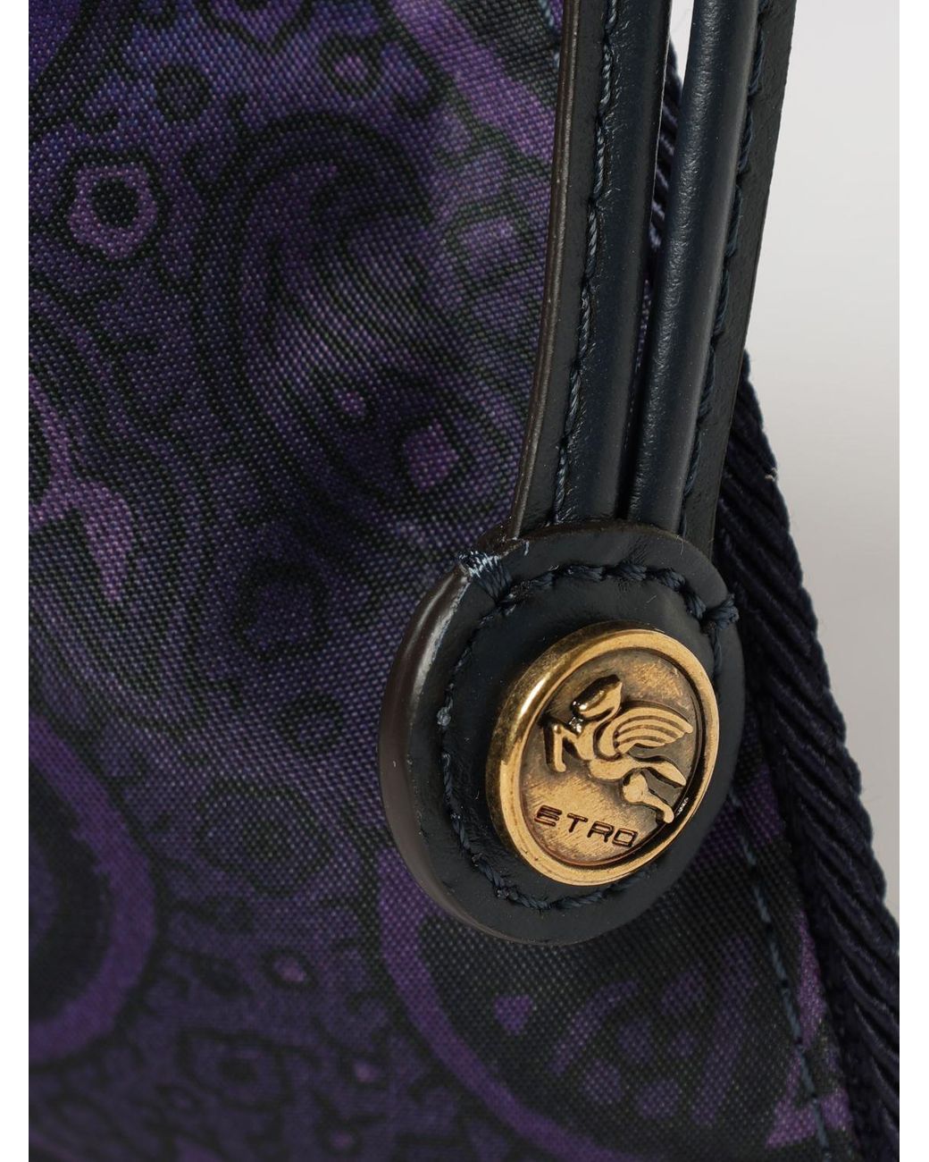 Etro Blue Mini Nylon Bucket Bag With Paisley Print And Pegaso Logo