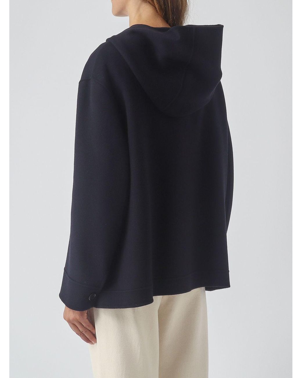 Max Mara Blue Hooded Virgin Wool Short Coat