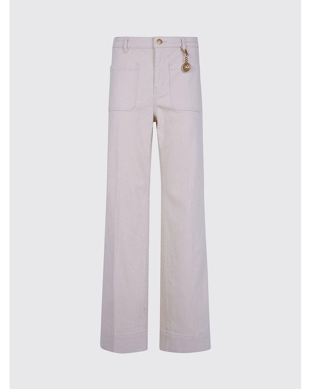 Michael Kors Pink Violette High-Waisted Wide-Leg Jeans With Decorative Charm