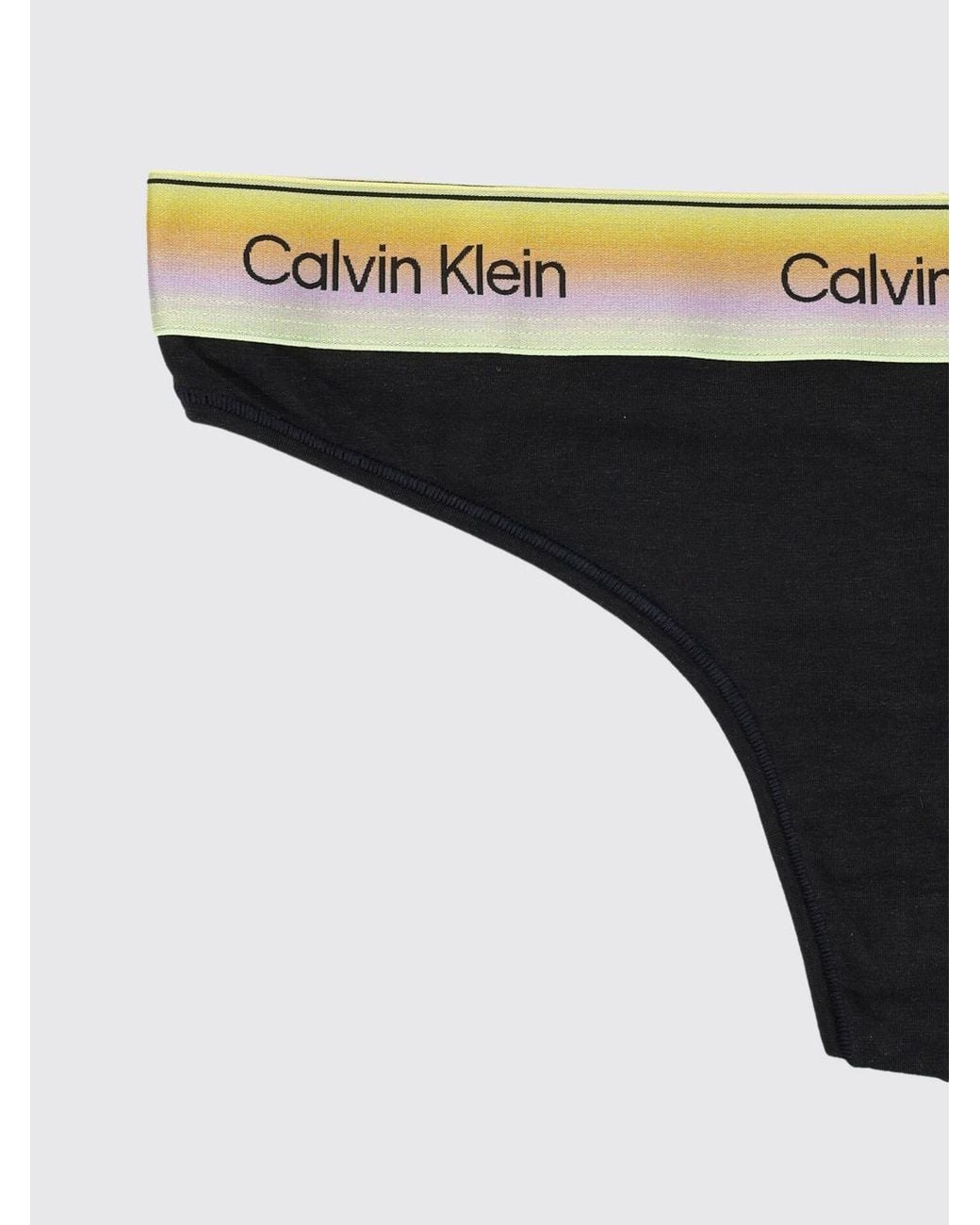 Calvin Klein Black Stretch Cotton And Modal Thong With Jacquard Logo Waistband