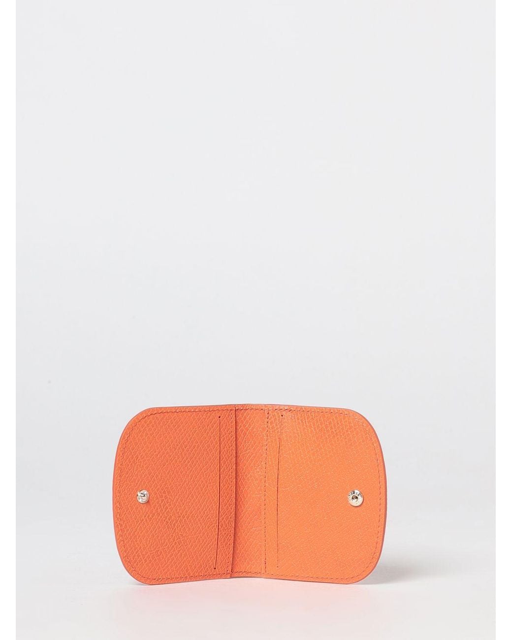 Longchamp Orange Les Champions Epure Calfskin Card Holder With Embroidery