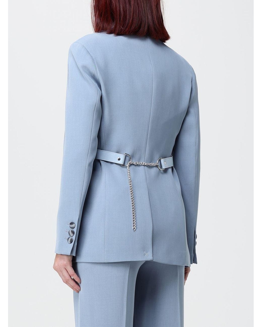 Hanita Blue Single-Breasted Viscose Blend Blazer With Waist Belt And Lapels