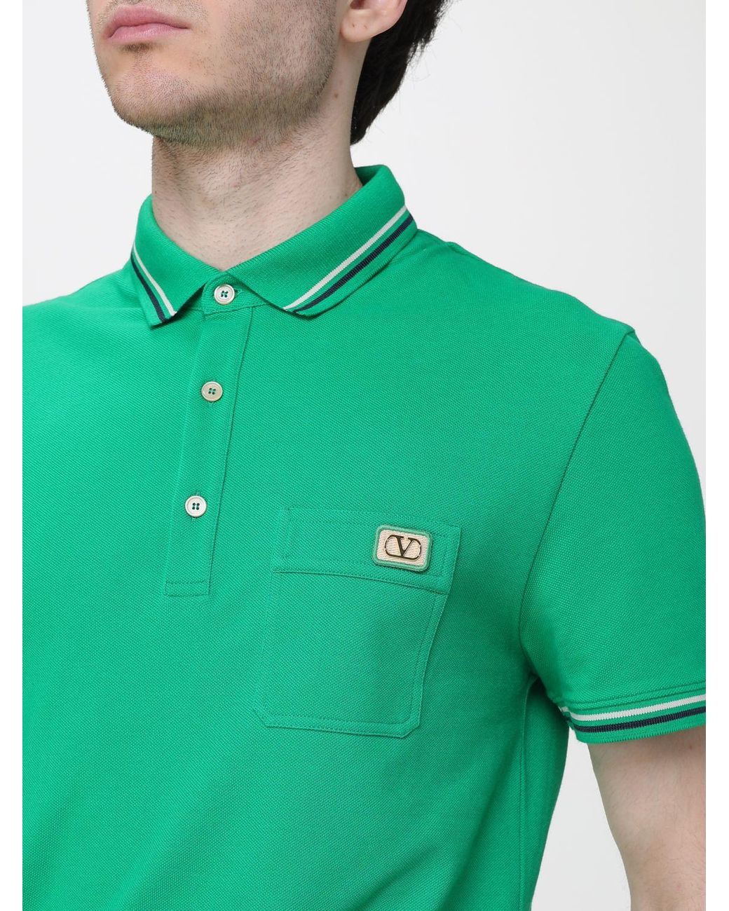 Valentino Green Cotton Polo Shirt With Logo for men