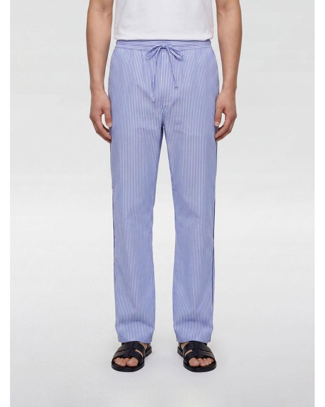 Dolce & Gabbana Blue Dolce &Amp Gabbana Pajama-Style Cotton And Silk Trousers With Drawstring for men