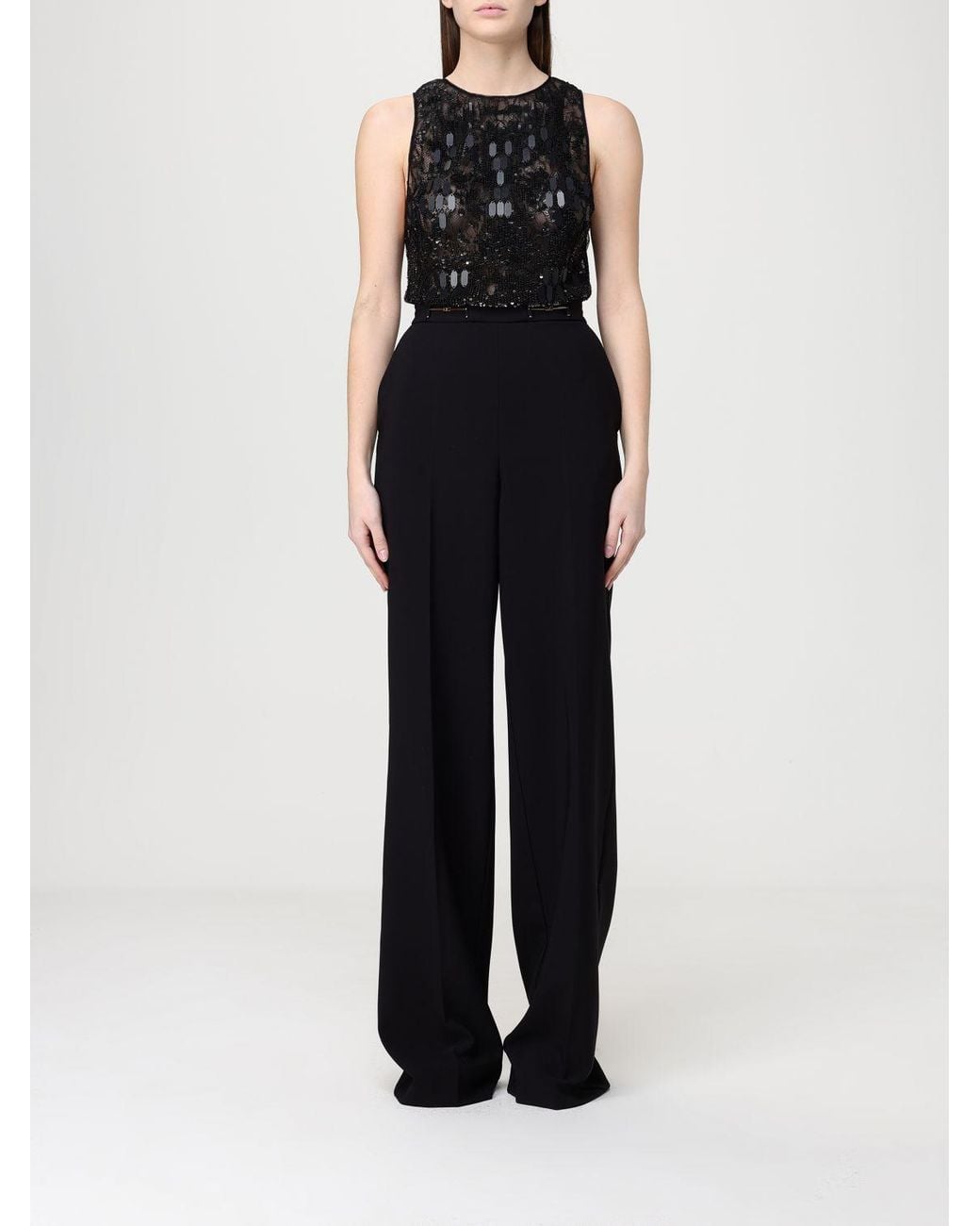 Elisabetta Franchi Black Lace Jumpsuit With Sequins