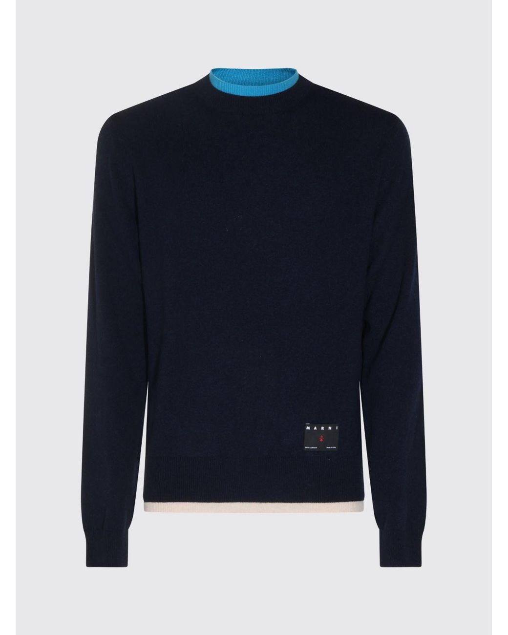 Marni Blue Slim Fit Cashmere Crewneck Jumper With Contrast Trims for men