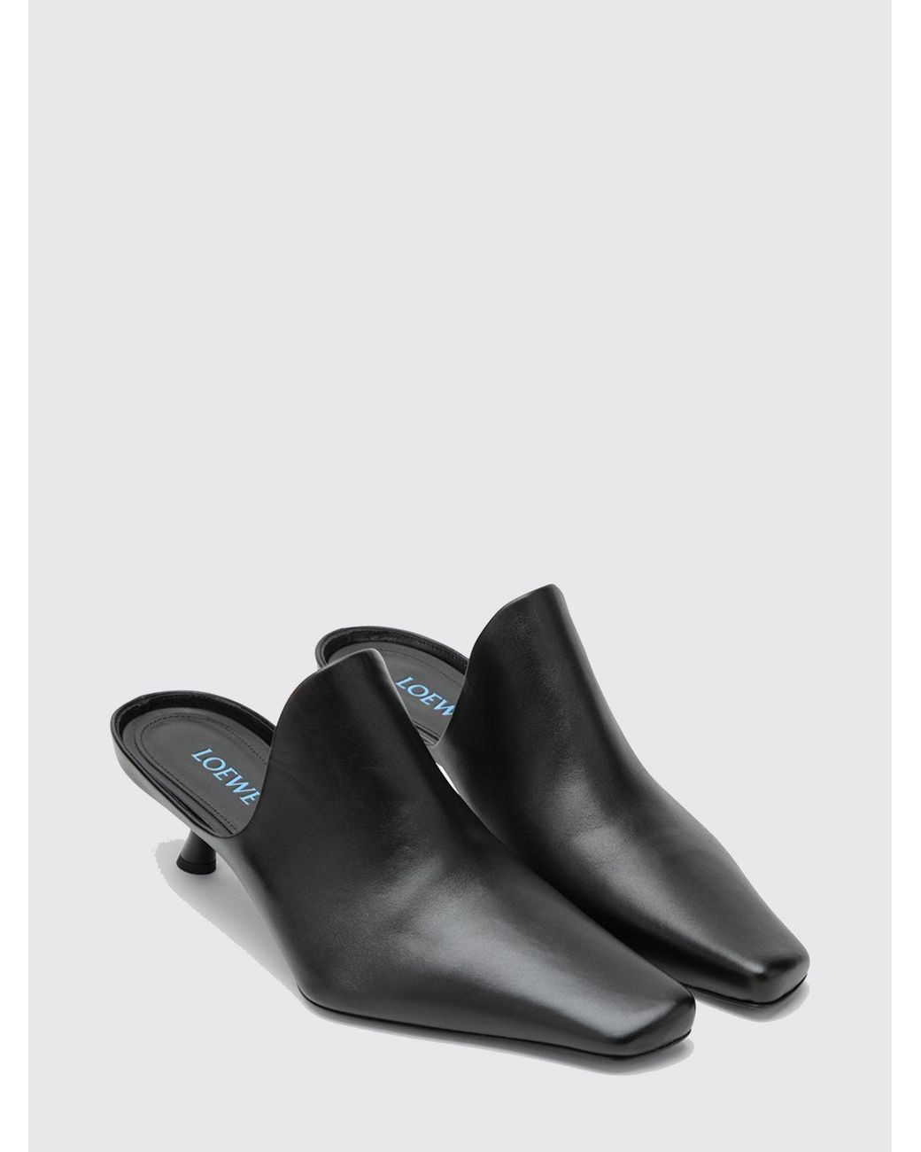 Loewe Black Emily Calfskin Mules With Square Toe And Flared Heel