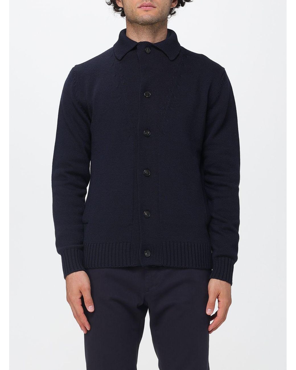 Zanone Blue Button-Up Merino Wool Cardigan With Slit Pockets And Ribbed Hems for men