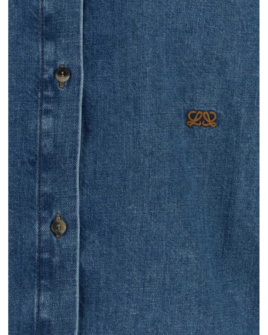 Loewe Blue Relaxed Fit Cotton Denim Shirt With Embroidered Anagram Logo