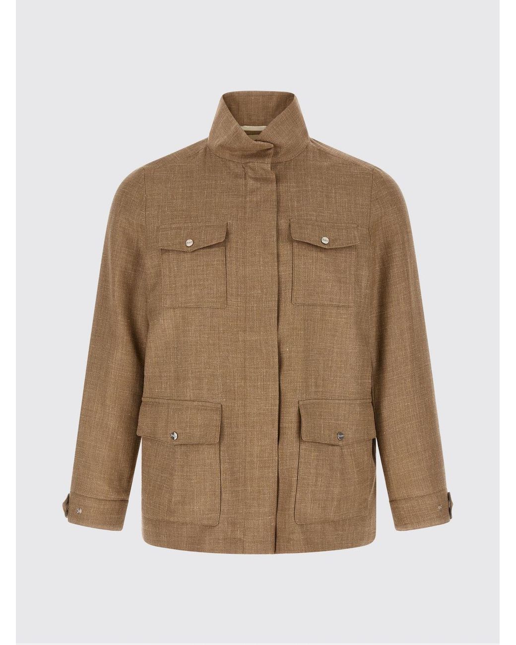 Chaqueta Utility De Mezcla De Lino Y Seda Con Cuello Alto Herno de color Brown