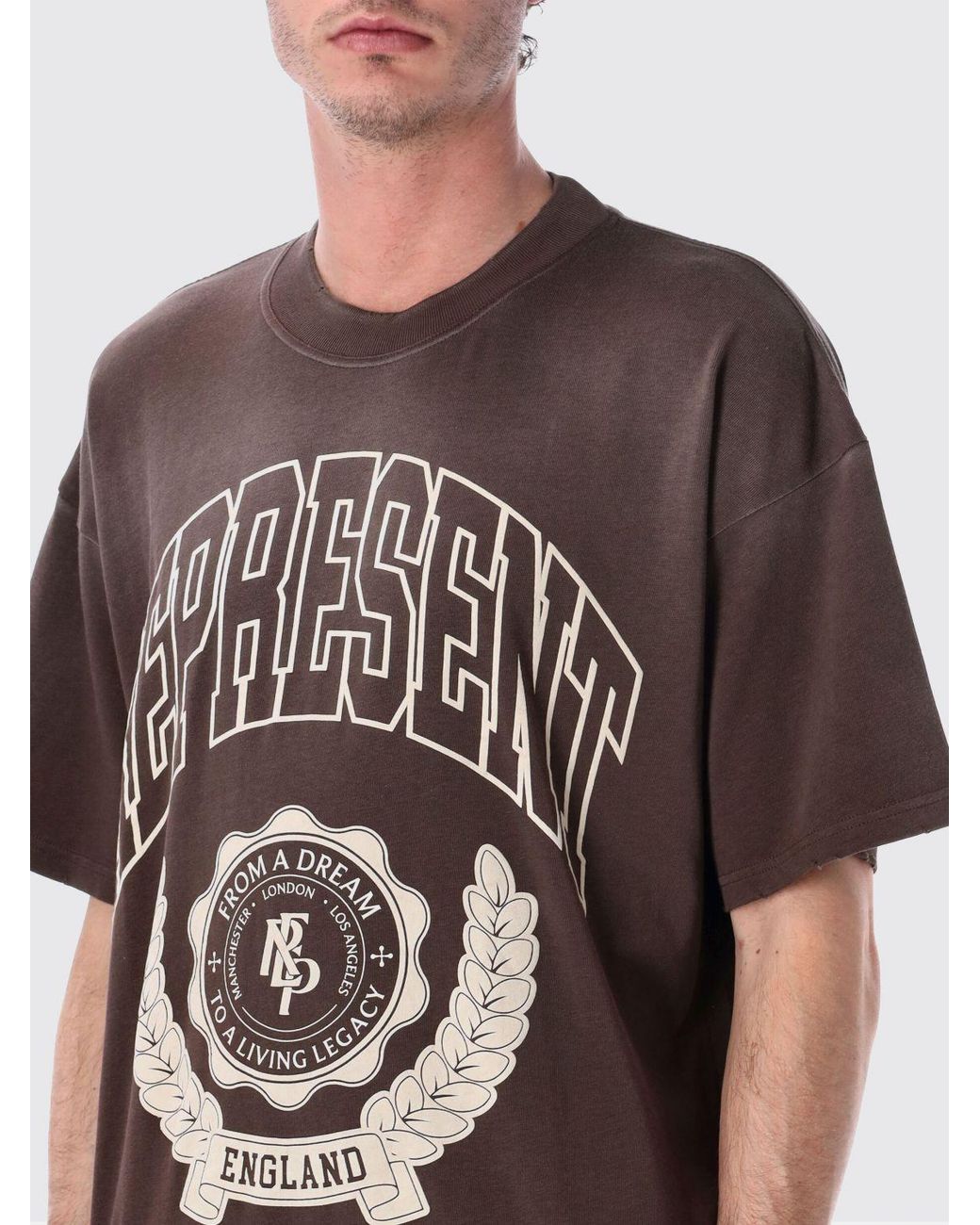 Represent Brown Cotton Crew-Neck T-Shirt for men