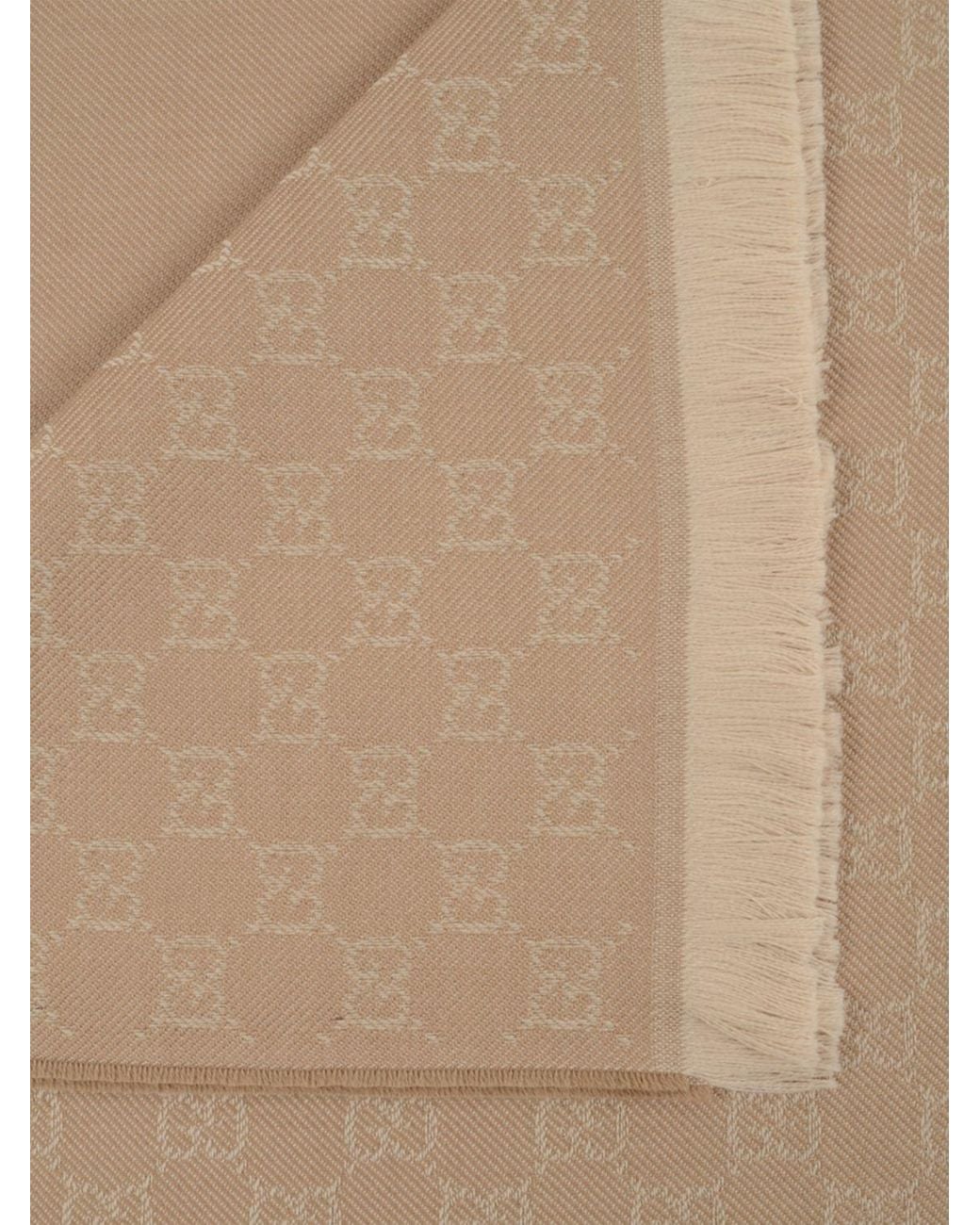 Gucci Natural Gg Monogram Jacquard Wool Scarf With Fringed Edges