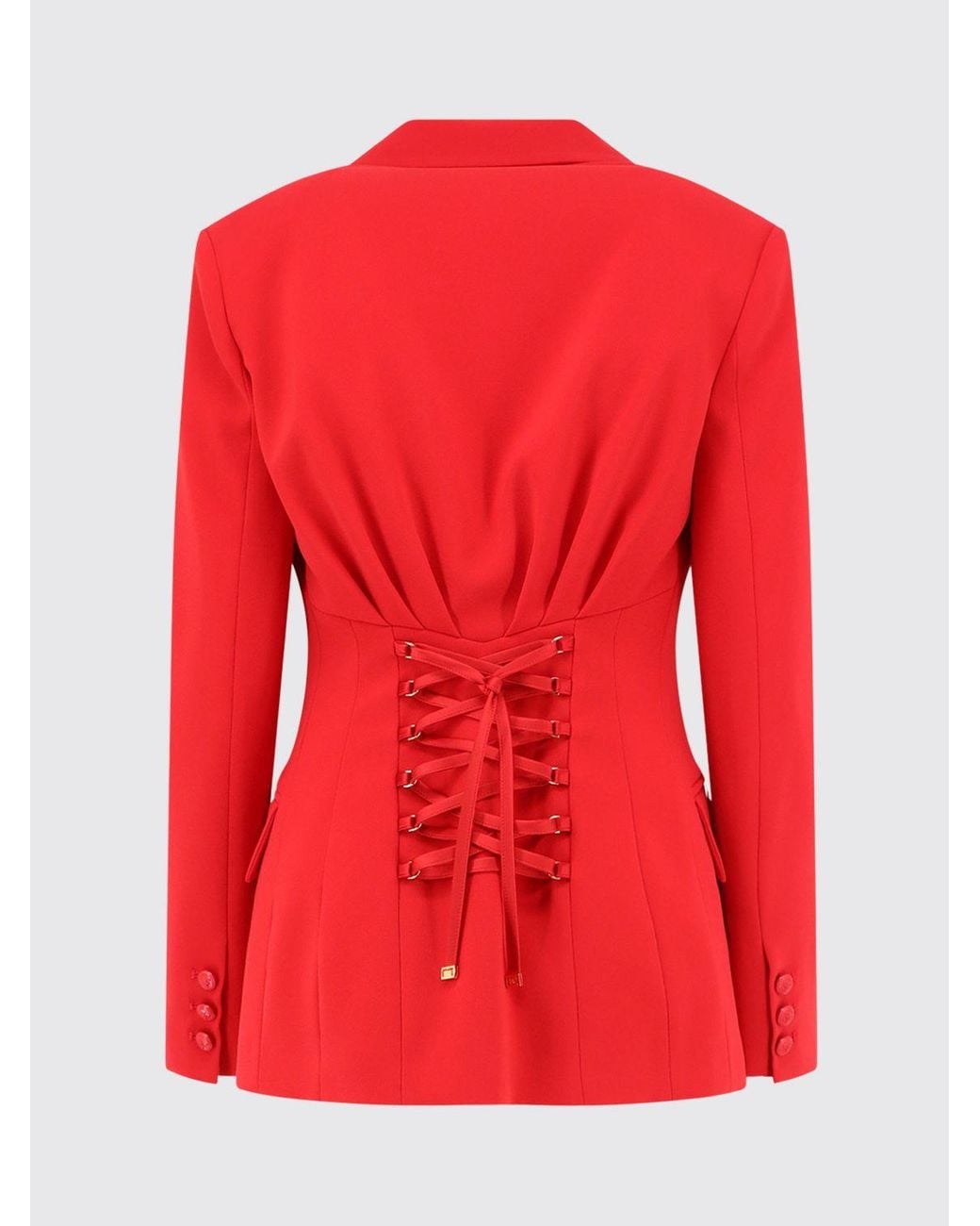 Elisabetta Franchi Red Cropped Single-Breasted Slim Fit Blazer With Peak Lapels