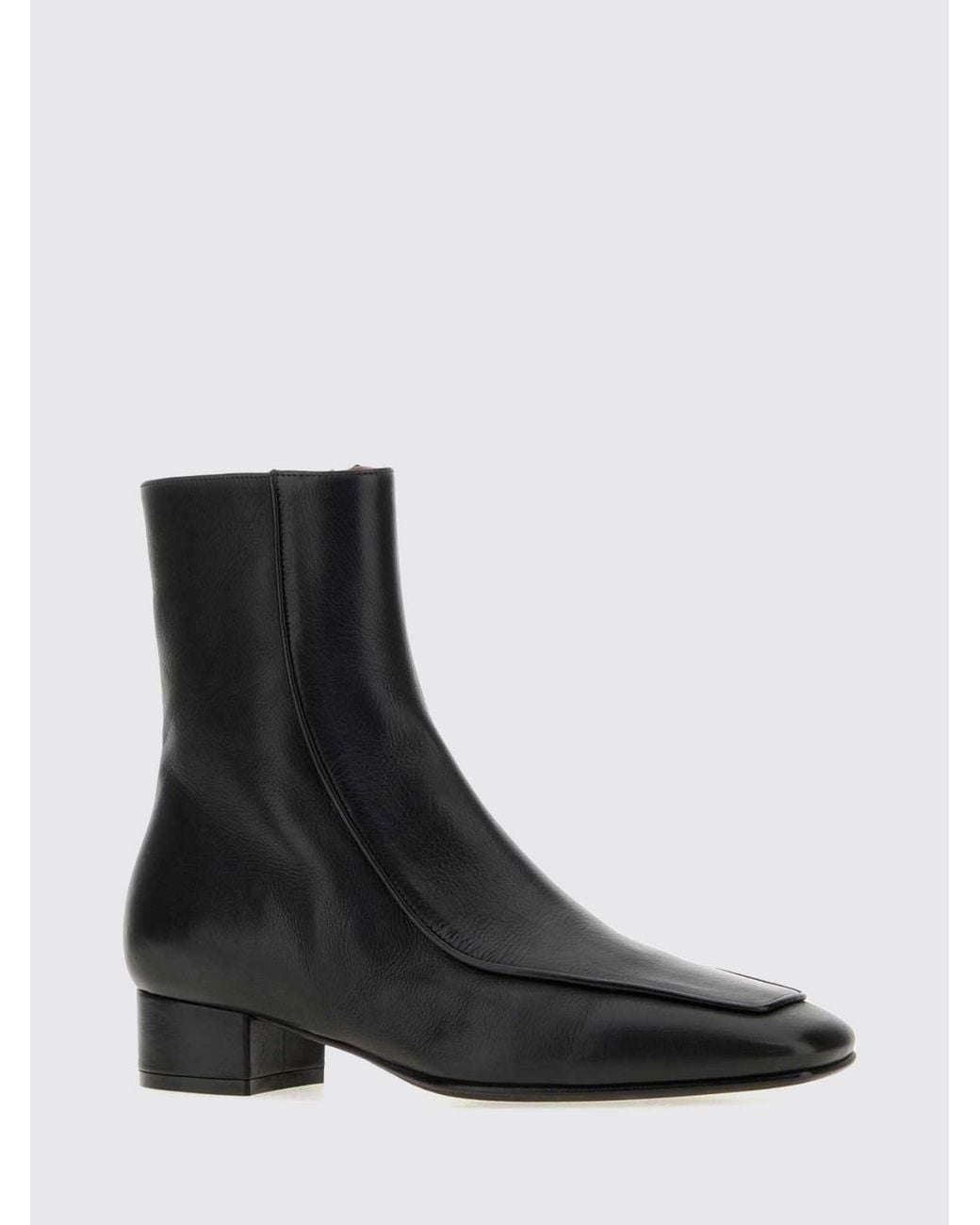 Herbert Levine Black Calfskin Ankle Boots With Square Toe And Zip Closure