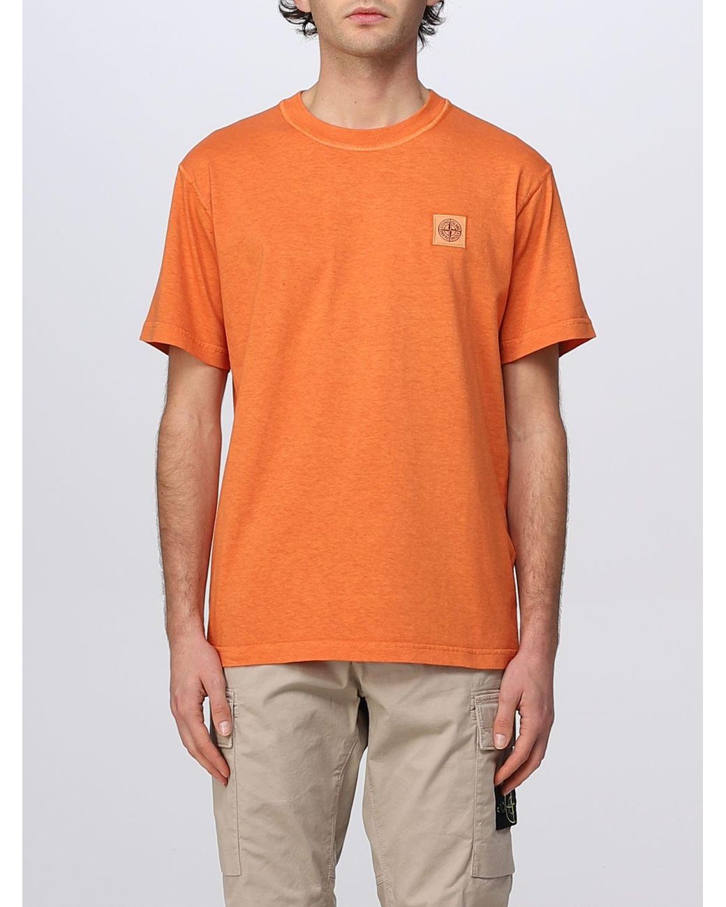 Stone Island T-shirt in Orange for Men | Lyst