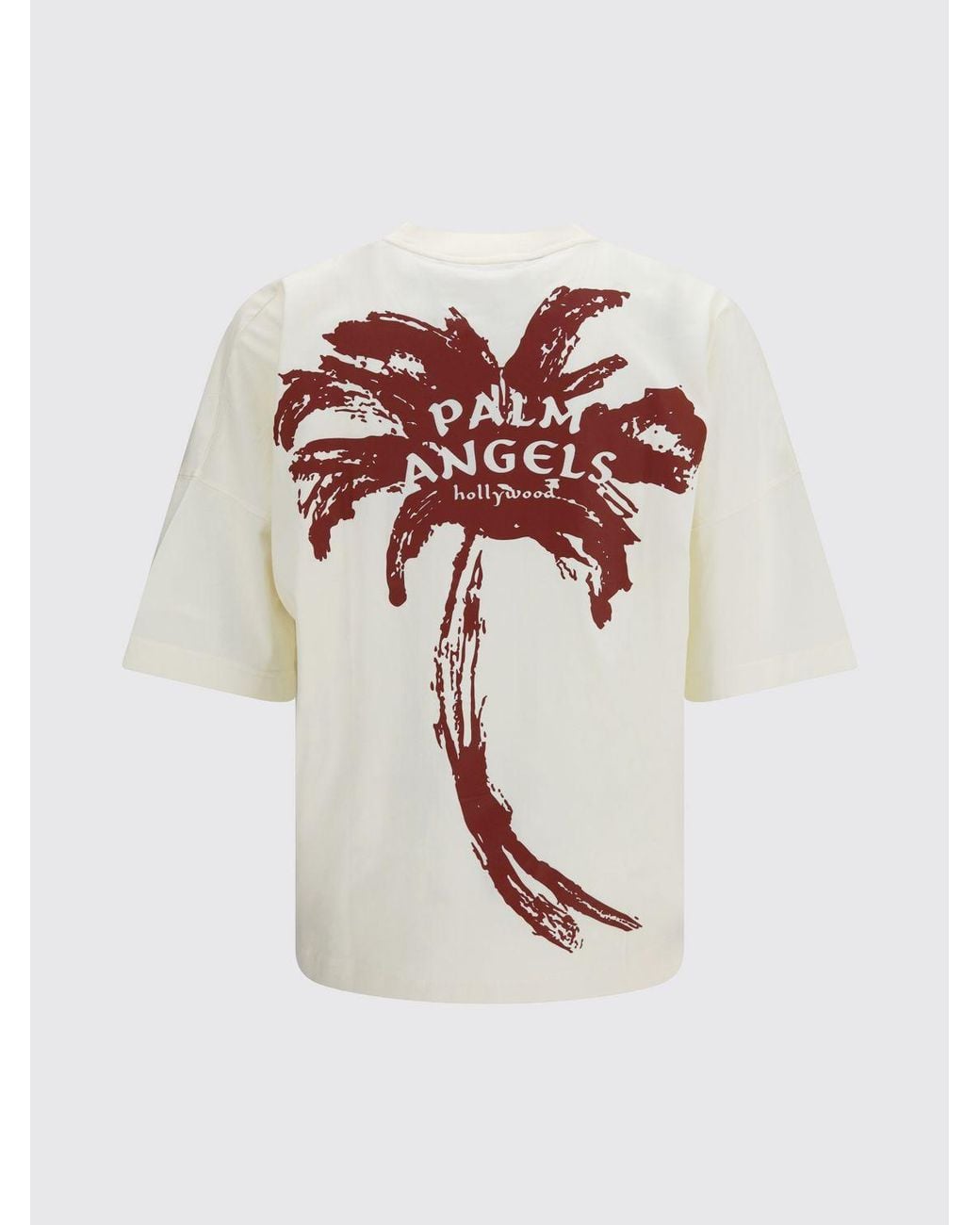 Palm Angels White Cotton Crew Neck T-Shirt With Contrast Logo for men