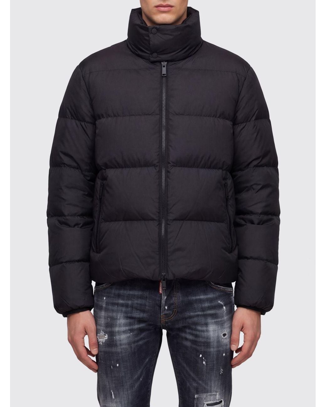 DSquared² Blue Upside Down Quilted Nylon Puffer Jacket With High Neck for men