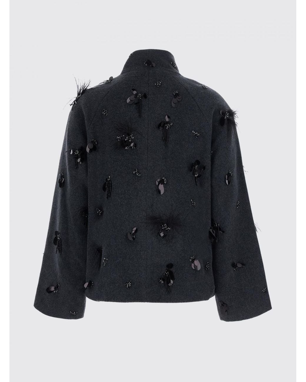 Jonathan Simkhai Black Single-Breasted Short Coat With Feathers And Sequins