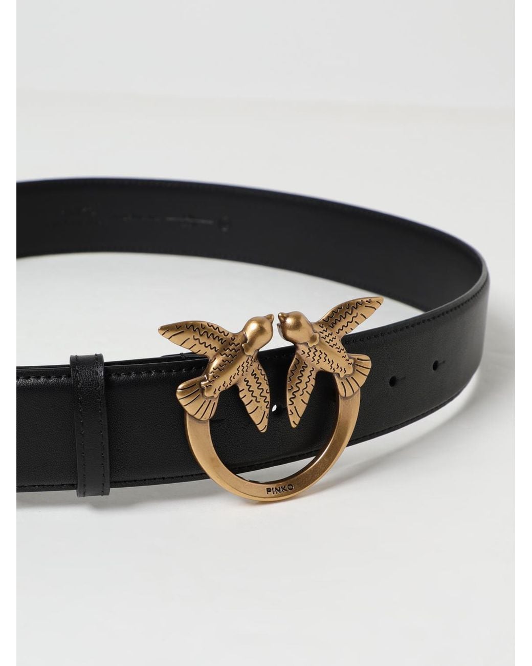 Pinko Gray Love Birds Leather Belt