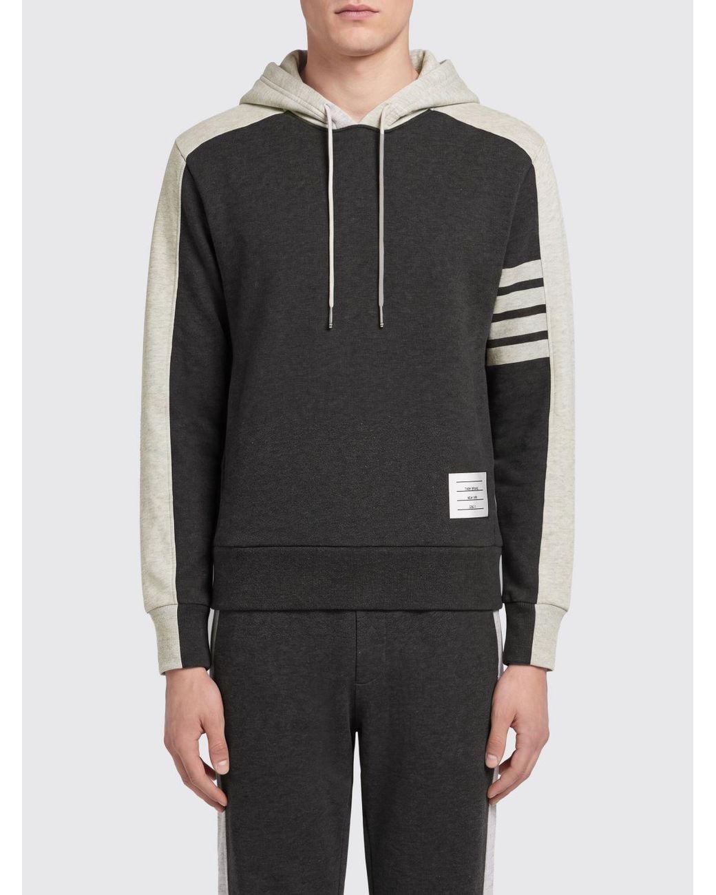 Thom Browne Gray Cotton Hoodie With Iconic 4-Bar Stripes On The Sleeve for men