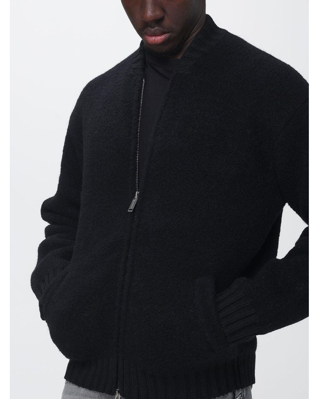 Laneus Blue Virgin Wool Bomber Cardigan With Zip Closure for men