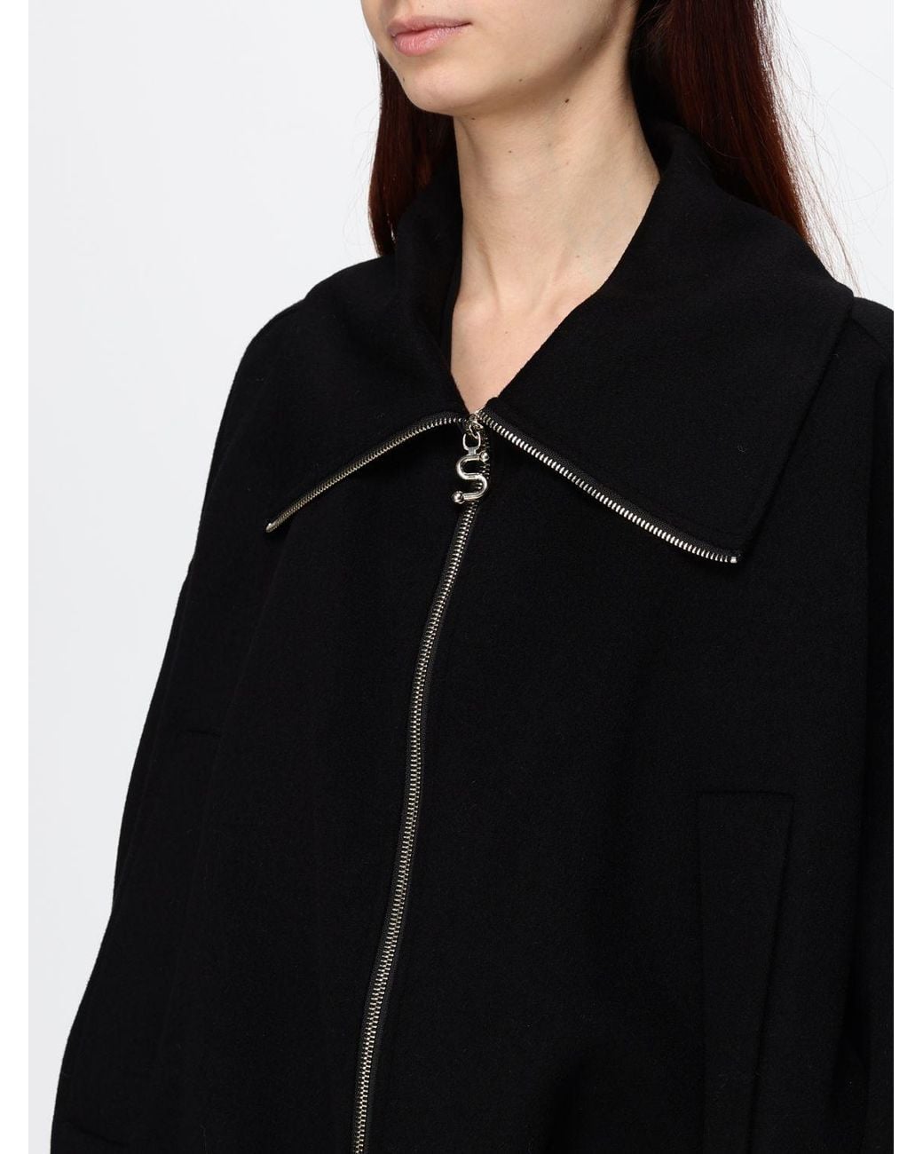Sportmax Blue Wool Bomber Jacket With High Neck And Zip Fastening