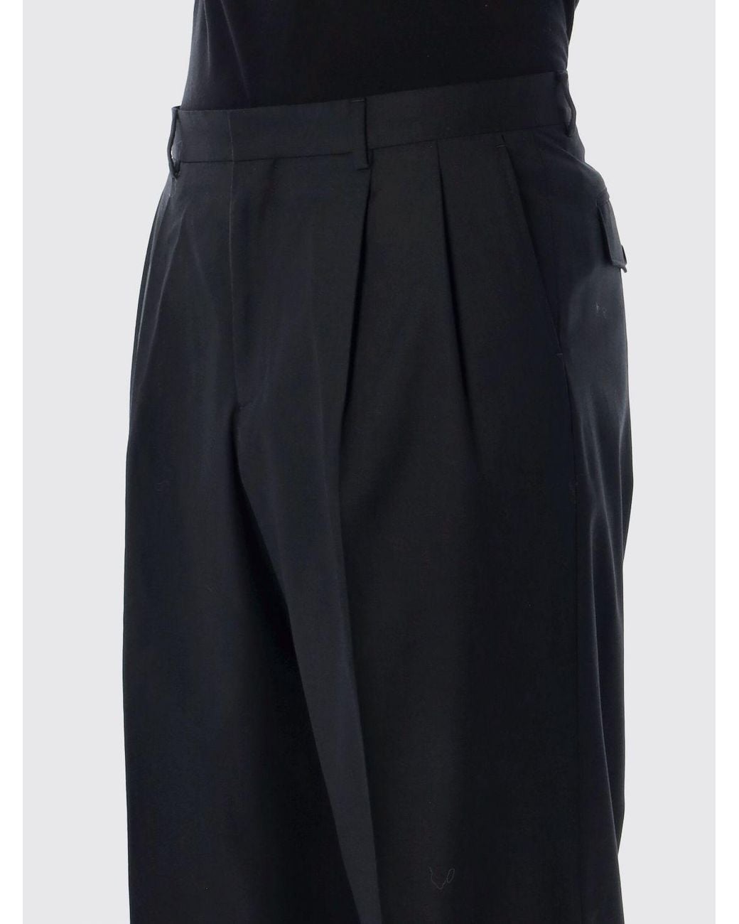 sunflower Black 100% Wool Straight-Leg Tailored Trousers With Pleats for men