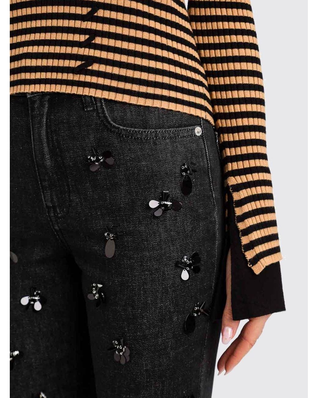 Twinset Black Striped Slim Fit Turtleneck