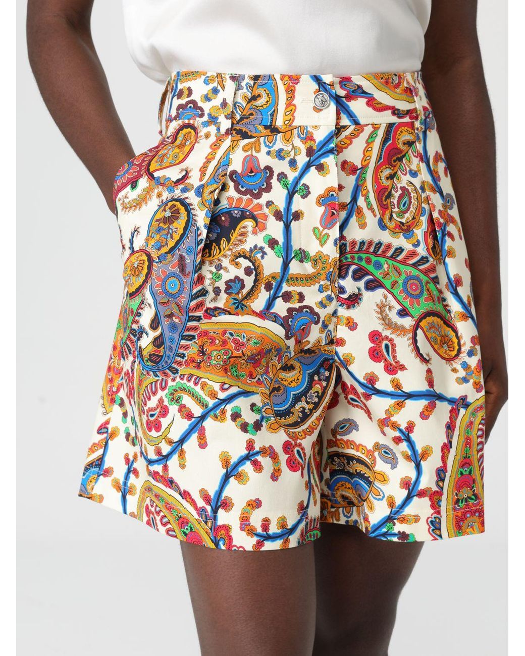 Etro White Cotton Paisley Shorts
