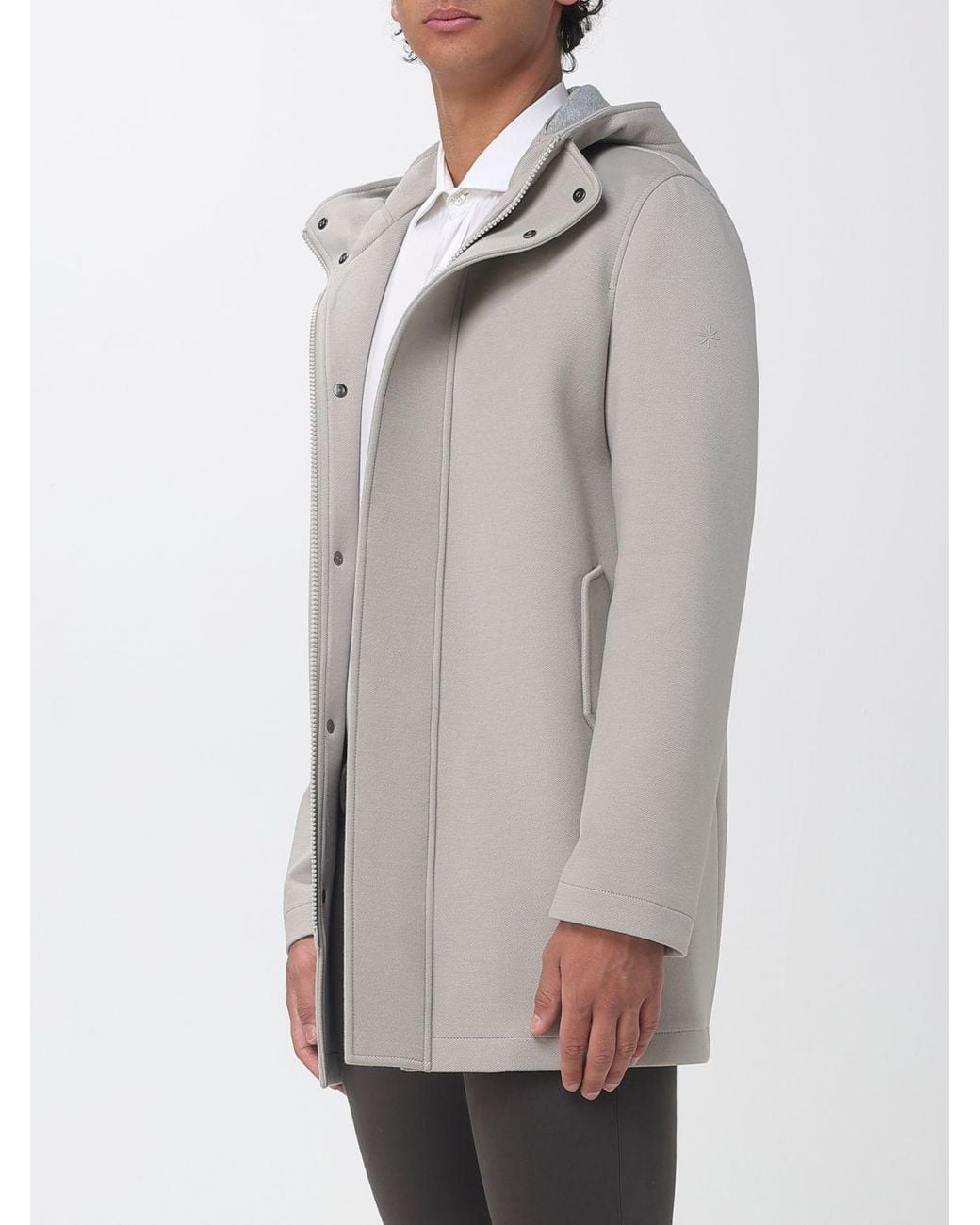 Manuel Ritz Gray Knee-Length Single-Breasted Hooded Coat With Concealed Fastening for men