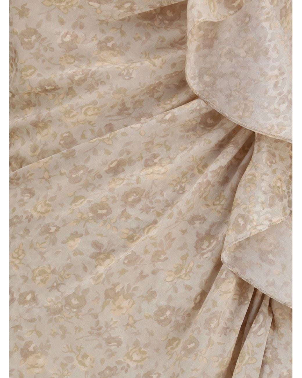 Alessandra Rich Natural Floral Print Silk Midi Dress
