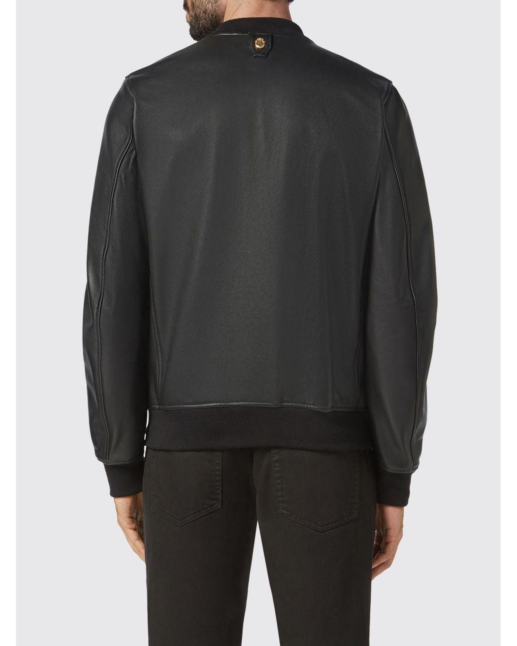 Billionaire Black Crocodile Leather Bomber Jacket With Crest And Elasticated Cuffs for men